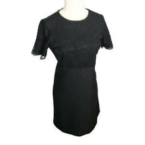 Maggy London 6 Black Dress Lace A-Line Y2K Does 50s Evening Rockabilly Short Sle